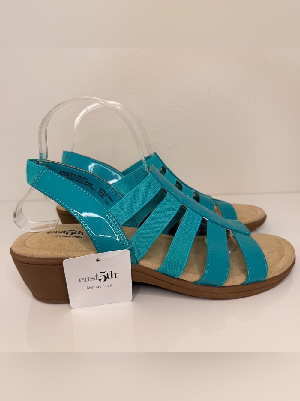 East 5th Teal Patent Strappy Slingback Sandals for Women - Picture 3 of 10